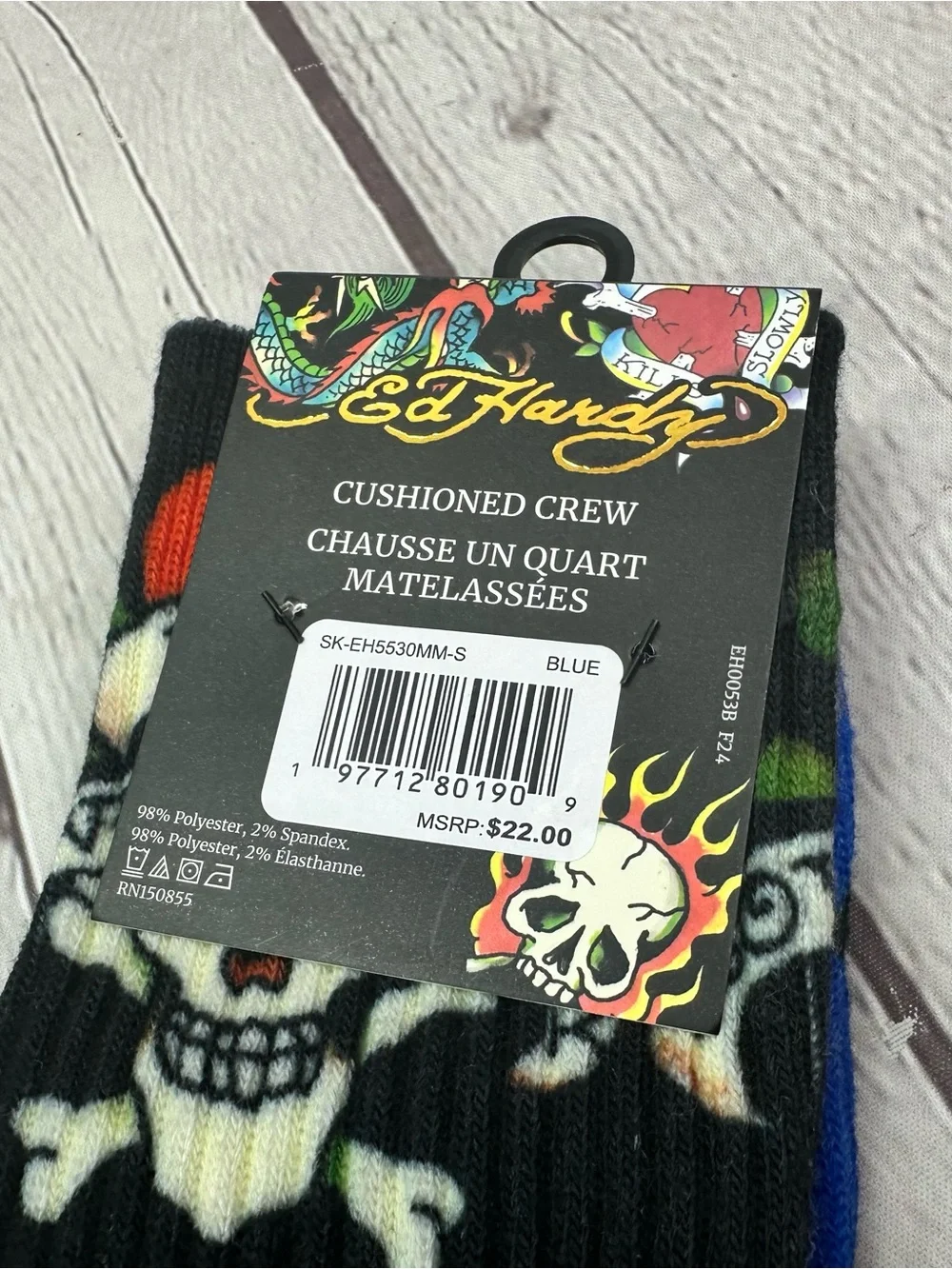 Ed Hardy Blue Black Skull & Flame Crew Socks